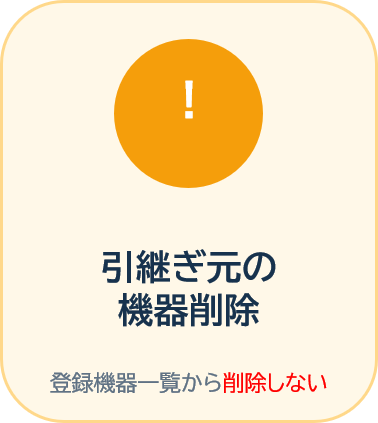 どこでもディーガとディモーラサービスから引継ぎ元機器を削除しないための注意画面