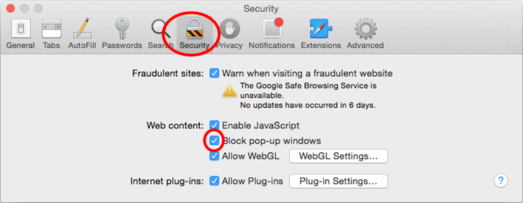 disable pop up blocker for mac