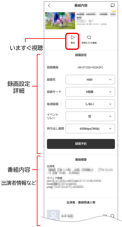 番組内容からの操作