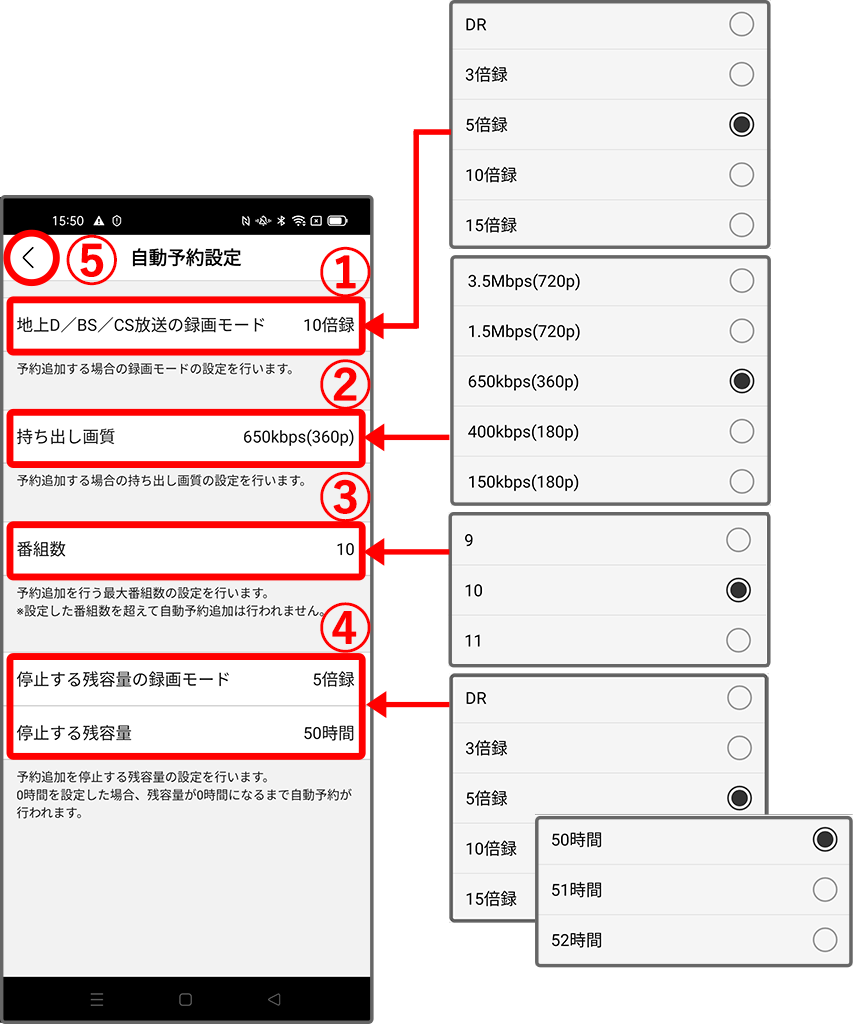 起動時初期画面の番組表、ボトムメニューに注目